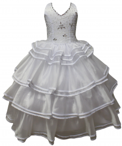 GIRLS COMMUNION DRESS W/ BEADS (WHITE)